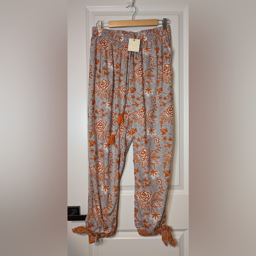 World Market Pajama Pants Gray Orange Floral NWT Size L/XL